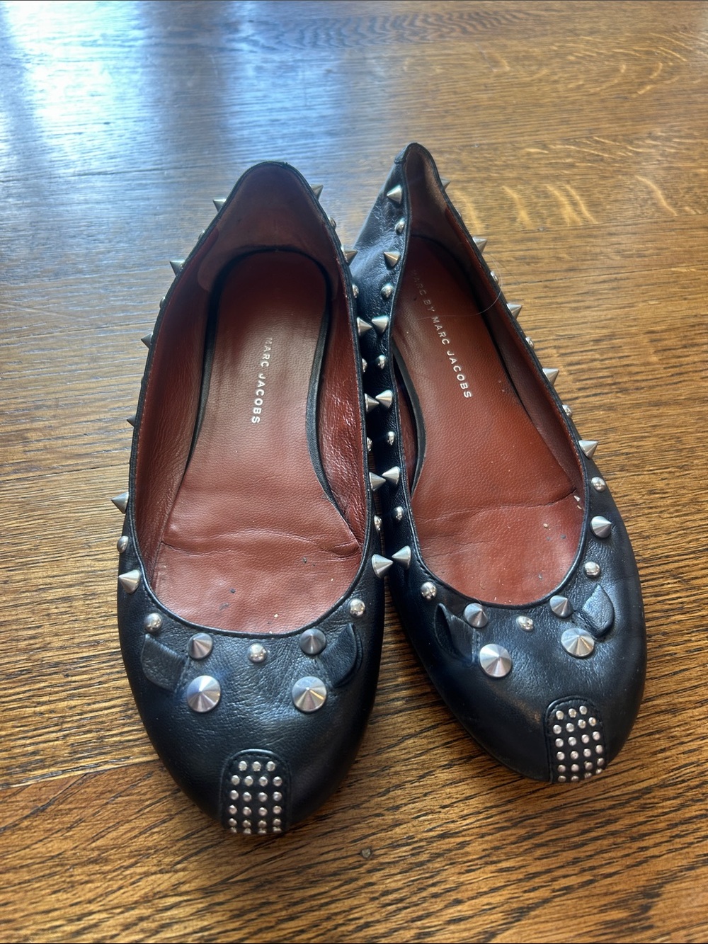 Marc Jacobs Black Leather Studded Ballet Flats 37.5